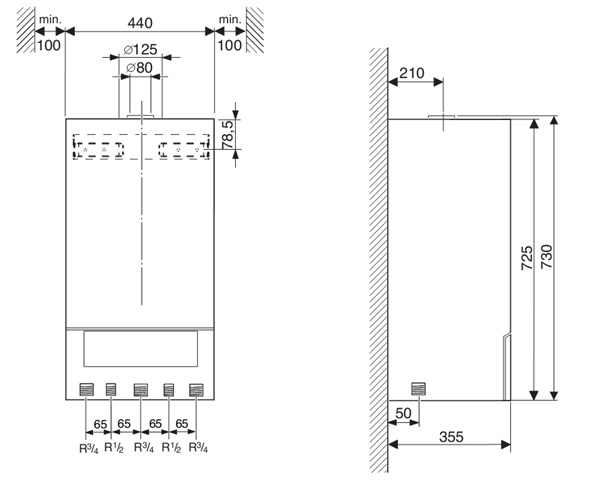 Габаритні розміри Condens 2000 W Bosch
