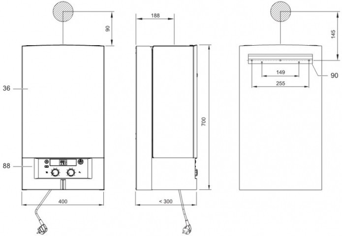 Габаритные размеры Condens 3000 W Bosch
