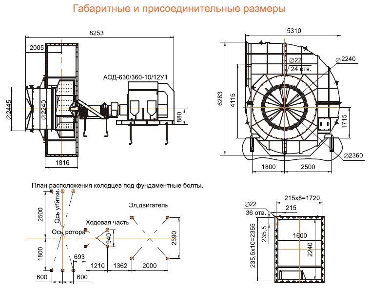 Дымосос ВДН-32Б габаритные размеры