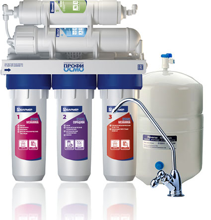 Системы обратного осмоса, кран, накопительный бак: фронтальный вид