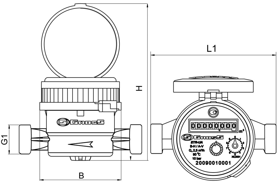 Схема счетчика Gross (Гросс) ETR – UA, устанавливают для контроля и учета потребления воды 